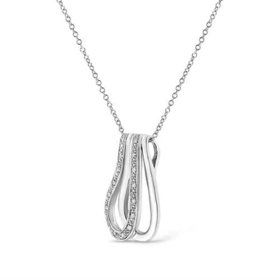 Haus Of Brilliance .925 Sterling Silver Pave-set Diamond Accent Double Curve Pendant Necklace In Metallic