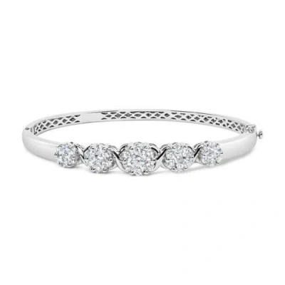 Haus Of Brilliance 14k White Gold 2 1/2 Cttw Diamond Graduating Floral Cluster Bangle Bracelet In Metallic