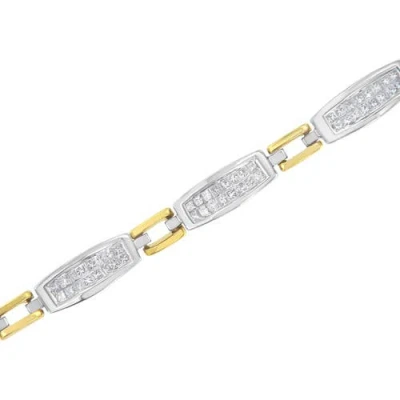 Haus Of Brilliance 14k Yellow And White Gold 2.0 Cttw Princess Cut Diamond Tapered And Equal Sign Link Bracelet In Multi