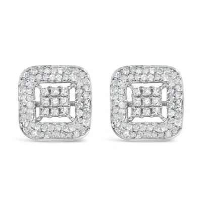 Haus Of Brilliance 10k White Gold 1.00 Cttw Diamond Composite And Halo Stud Earrings In Metallic