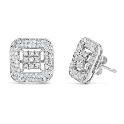 Haus Of Brilliance 10k White Gold 1.00 Cttw Diamond Composite And Halo Stud Earrings In Metallic
