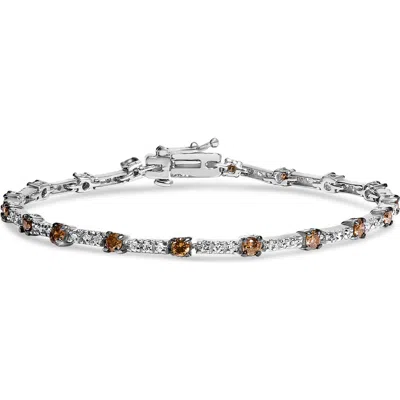 Haus Of Brilliance 14k White Gold 2 1/4 Cttw Champagne Diamond Bar Link 7" Bracelet In Metallic