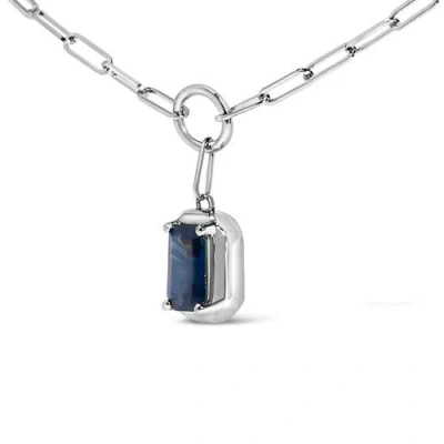 Haus Of Brilliance 10k White Gold Emerald Cut 6x4 Mm Blue Sapphire Solitaire Pendant Necklace In Metallic