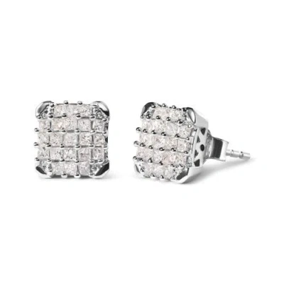 Haus Of Brilliance 10k White Gold 3/4 Cttw Princess Diamond Composite Open Frame Stud Earrings In Metallic