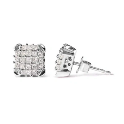 Haus Of Brilliance 10k White Gold 3/4 Cttw Princess Diamond Composite Open Frame Stud Earrings In Metallic
