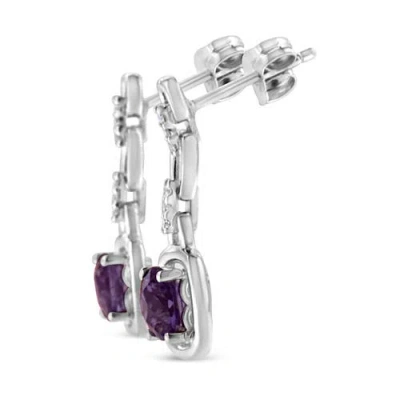 Haus Of Brilliance .925 Sterling Silver 6x6mm Cushion Shaped Natural Purple Amethyst And Diamond Accent Drop And Dangle In Purple