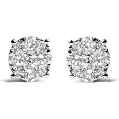 Haus Of Brilliance 14k White Gold 2.00 Ct Lab Grown Diamond Cluster Stud Earrings In Metallic