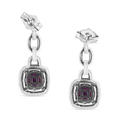 Haus Of Brilliance .925 Sterling Silver 6x6mm Cushion Shaped Natural Purple Amethyst And Diamond Accent Drop And Dangle In Purple