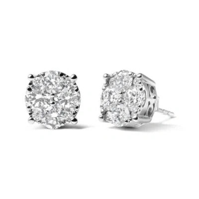 Haus Of Brilliance 14k White Gold 2.00 Ct Lab Grown Diamond Cluster Stud Earrings In Metallic