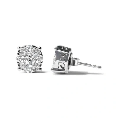 Haus Of Brilliance 14k White Gold 2.00 Ct Lab Grown Diamond Cluster Stud Earrings In Metallic