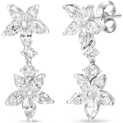 Haus Of Brilliance 18k White Gold 6 Ctw Marquise Diamond Floral Dangle Drop Earring In Metallic