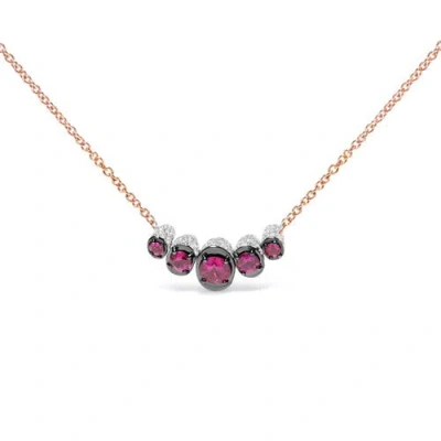 Haus Of Brilliance 18k Rose Gold 3/4 Cttw Pave Diamonds & Graduated Red Ruby Gemstone Curved Bar Choker Necklace (g-h C In Gold