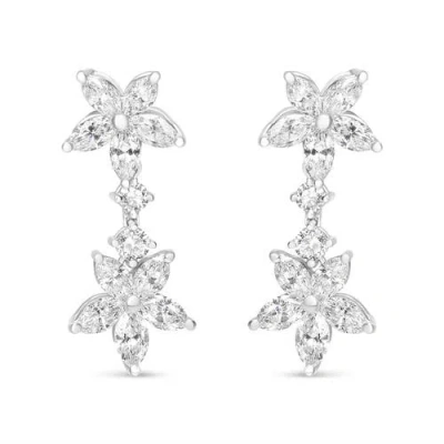 Haus Of Brilliance 18k White Gold 6 Ctw Marquise Diamond Floral Dangle Drop Earring In Metallic