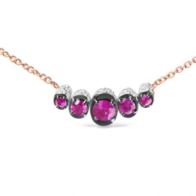 Haus Of Brilliance 18k Rose Gold 3/4 Cttw Pave Diamonds & Graduated Red Ruby Gemstone Curved Bar Choker Necklace (g-h C In Gold