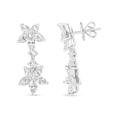 Haus Of Brilliance 18k White Gold 6 Ctw Marquise Diamond Floral Dangle Drop Earring In Metallic