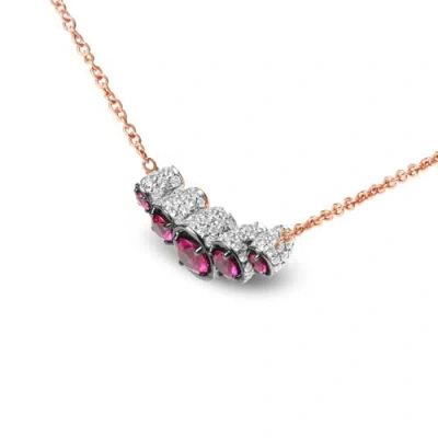 Haus Of Brilliance 18k Rose Gold 3/4 Cttw Pave Diamonds & Graduated Red Ruby Gemstone Curved Bar Choker Necklace (g-h C In Gold