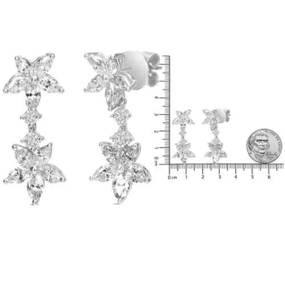 Haus Of Brilliance 18k White Gold 6 Ctw Marquise Diamond Floral Dangle Drop Earring In Metallic