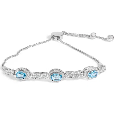Haus Of Brilliance .925 Sterling Silver Swiss Blue Topaz And White Sapphire Bolo Bracelet In Blue