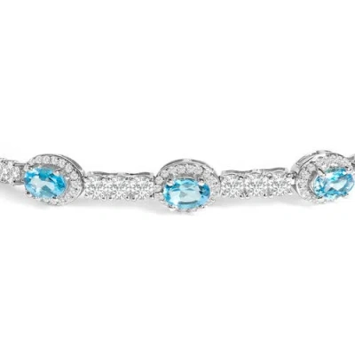 Haus Of Brilliance .925 Sterling Silver Swiss Blue Topaz And White Sapphire Bolo Bracelet In Blue