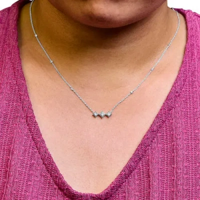 Haus Of Brilliance 10k White Gold Bezel Set Diamond 3 Stone Kite Shape And Station Necklace In Metallic