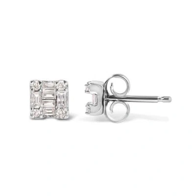 Haus Of Brilliance 10k White Gold 1/7 Cttw Round And Baguette Diamond Mosaic Square Stud Earrings In White