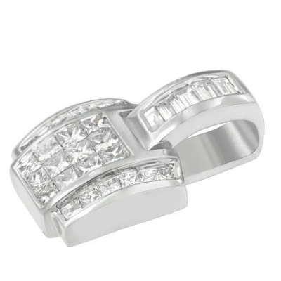 Haus Of Brilliance 14k White Gold 2 1/5 Cttw Princess Cut Composite Diamond Pendant With Diamond Bale Pendant Necklace In Silver