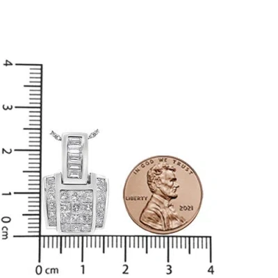 Haus Of Brilliance 14k White Gold 2 1/5 Cttw Princess Cut Composite Diamond Pendant With Diamond Bale Pendant Necklace In Silver