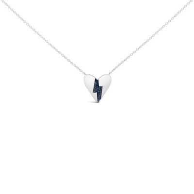 Haus Of Brilliance .925 Sterling Silver Blue Diamond Broken Heart Pendant Necklace In Metallic