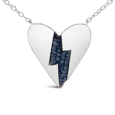 Haus Of Brilliance .925 Sterling Silver Blue Diamond Broken Heart Pendant Necklace In Metallic