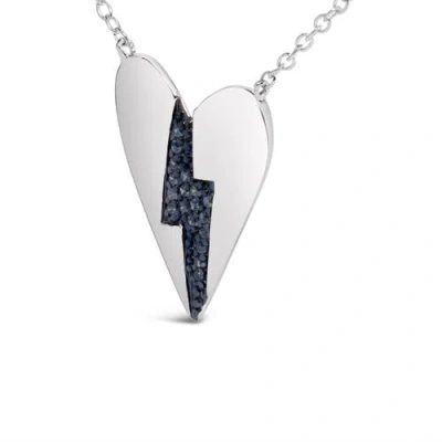 Haus Of Brilliance .925 Sterling Silver Blue Diamond Broken Heart Pendant Necklace In Metallic