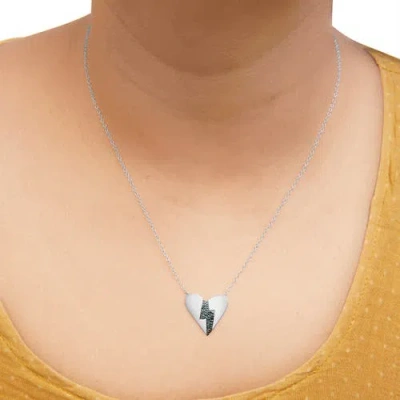 Haus Of Brilliance .925 Sterling Silver Blue Diamond Broken Heart Pendant Necklace In Metallic