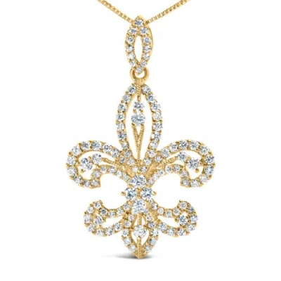 Haus Of Brilliance 14k Yellow Gold 1.00 Cttw Round Diamond Fleur De Lis Pendant Necklace In Gold