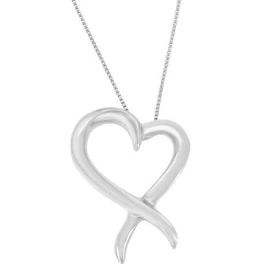 Haus Of Brilliance .925 Sterling Silver Open Heart-shaped Awareness Ribbon Pendant Necklace In Metallic