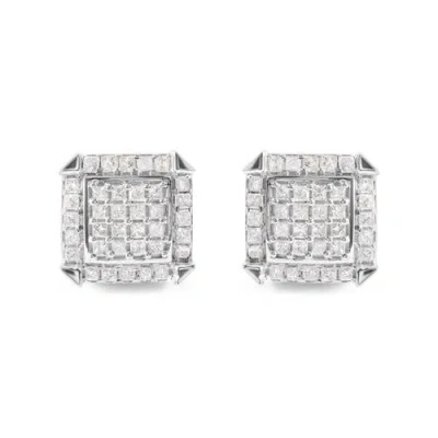Haus Of Brilliance 10k White Gold 1 1/10 Cttw Princess Diamond Composite And Halo Stud Earrings In Metallic