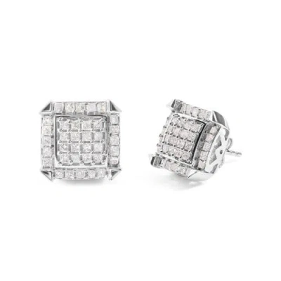 Haus Of Brilliance 10k White Gold 1 1/10 Cttw Princess Diamond Composite And Halo Stud Earrings In Metallic