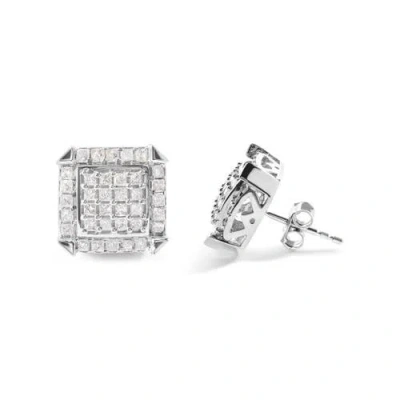 Haus Of Brilliance 10k White Gold 1 1/10 Cttw Princess Diamond Composite And Halo Stud Earrings In Metallic