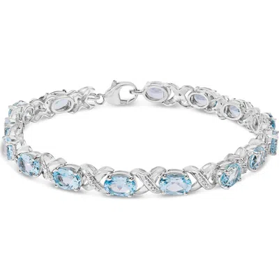 Haus Of Brilliance .925 Sterling Silver 16.0 Cttw Oval Blue Topaz And Diamond Accent Tennis X Link Bracelet In Blue