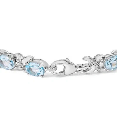 Haus Of Brilliance .925 Sterling Silver 16.0 Cttw Oval Blue Topaz And Diamond Accent Tennis X Link Bracelet In Blue