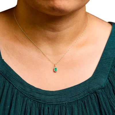 Haus Of Brilliance 10k Yellow Gold 5x3mm Green Emerald And Diamond Accent Halo Octagonal Shape Penda
