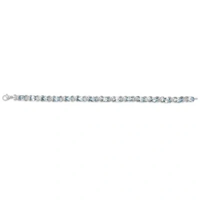 Haus Of Brilliance .925 Sterling Silver 16.0 Cttw Oval Blue Topaz And Diamond Accent Tennis X Link Bracelet In Blue
