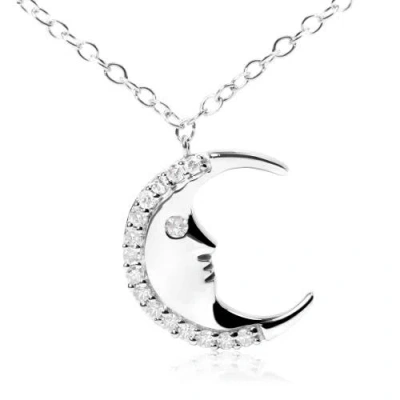 Haus Of Brilliance .925 Sterling Silver 1/10ct Diamond Crescent Man On The Moon Pendant Necklace In White