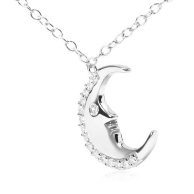 Haus Of Brilliance .925 Sterling Silver 1/10ct Diamond Crescent Man On The Moon Pendant Necklace In White