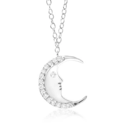 Haus Of Brilliance .925 Sterling Silver 1/10ct Diamond Crescent Man On The Moon Pendant Necklace In White