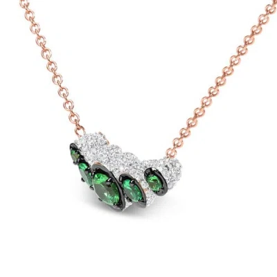 Haus Of Brilliance 18k Gold 3/4 Ctw Diamonds & Tsavorite Curved Bar Choker Necklace In Green