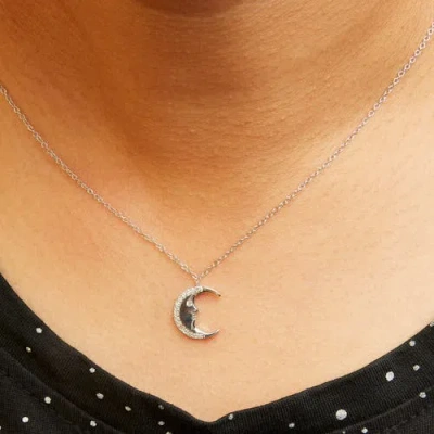 Haus Of Brilliance .925 Sterling Silver 1/10ct Diamond Crescent Man On The Moon Pendant Necklace In White