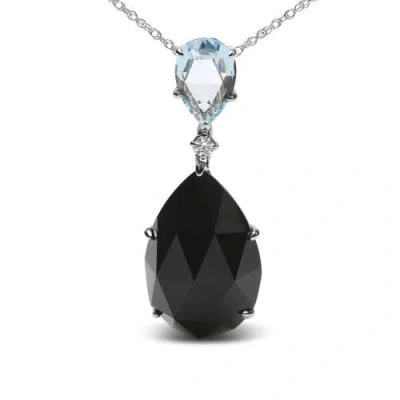 Haus Of Brilliance 18k Gold Diamond Accent Topaz And Onyx Drop Pendant Necklace In Metallic