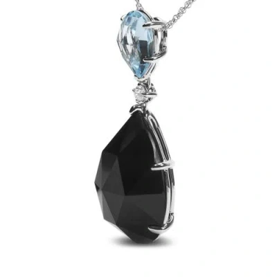 Haus Of Brilliance 18k Gold Diamond Accent Topaz And Onyx Drop Pendant Necklace In Metallic