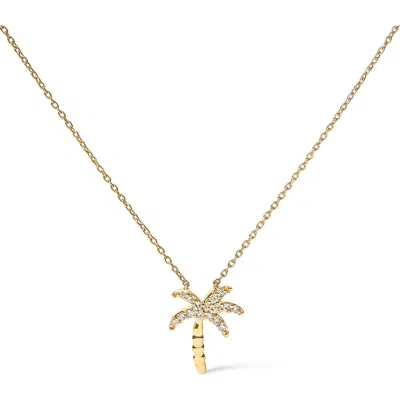 Haus Of Brilliance 10k Yellow Gold 1/10 Cttw Round Diamond Palm Tree Inch Pendant Necklace In Yellow