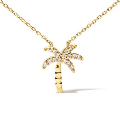 Haus Of Brilliance 10k Yellow Gold 1/10 Cttw Round Diamond Palm Tree Inch Pendant Necklace In Yellow