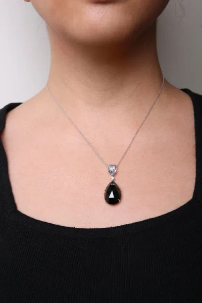 Haus Of Brilliance 18k Gold Diamond Accent Topaz And Onyx Drop Pendant Necklace In Metallic